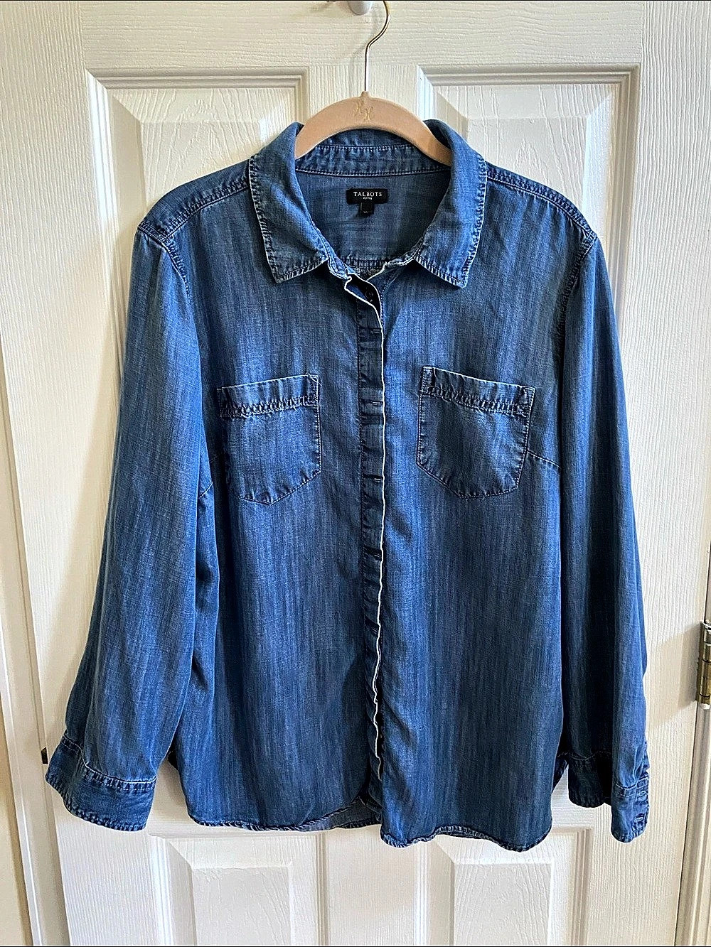 Talbots Denim Tencel Button Front Shirt
